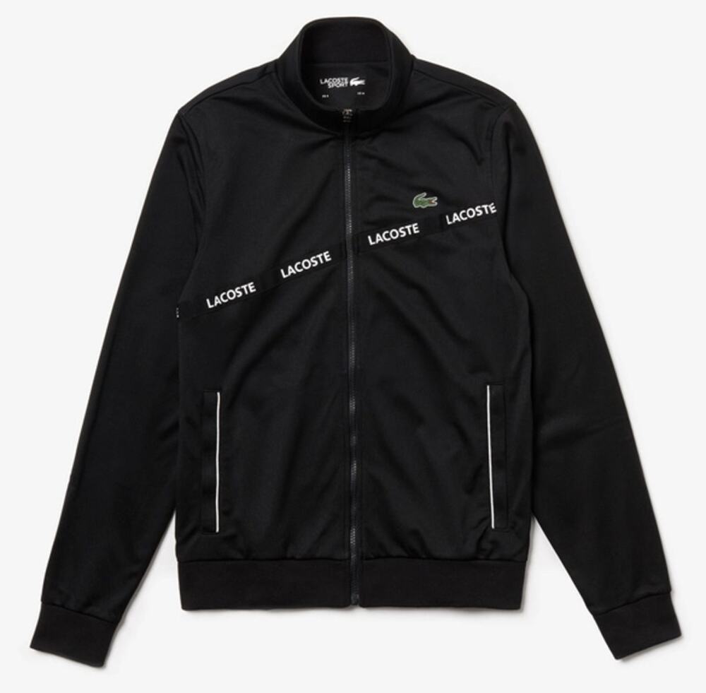 Lacoste Sport Men's Estimated S Black Word Tape Tricot Track Jacket Q7-2